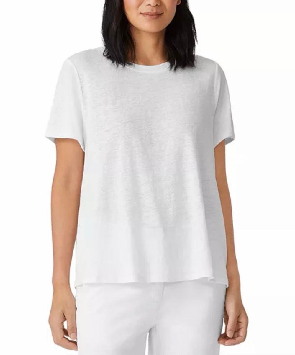 Eileen Fisher $128 Organic Linen Jersey Short Sleeve Crew Neck T-Shirt white 3X